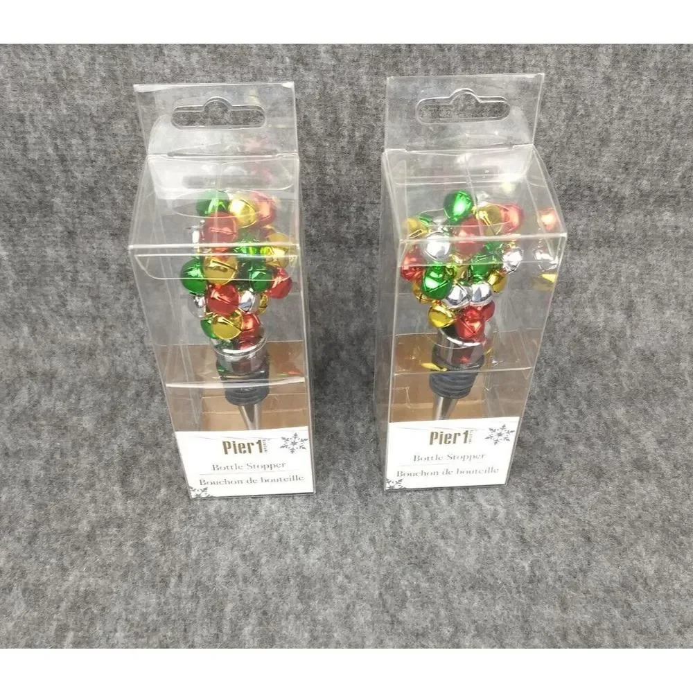 Pier‎ 1 Imports Wine Bottle Stopper Christmas Jingle Bells NEW IN BOX Set of 2